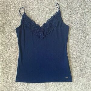 Elegant Navy Lace Trim Cami Top